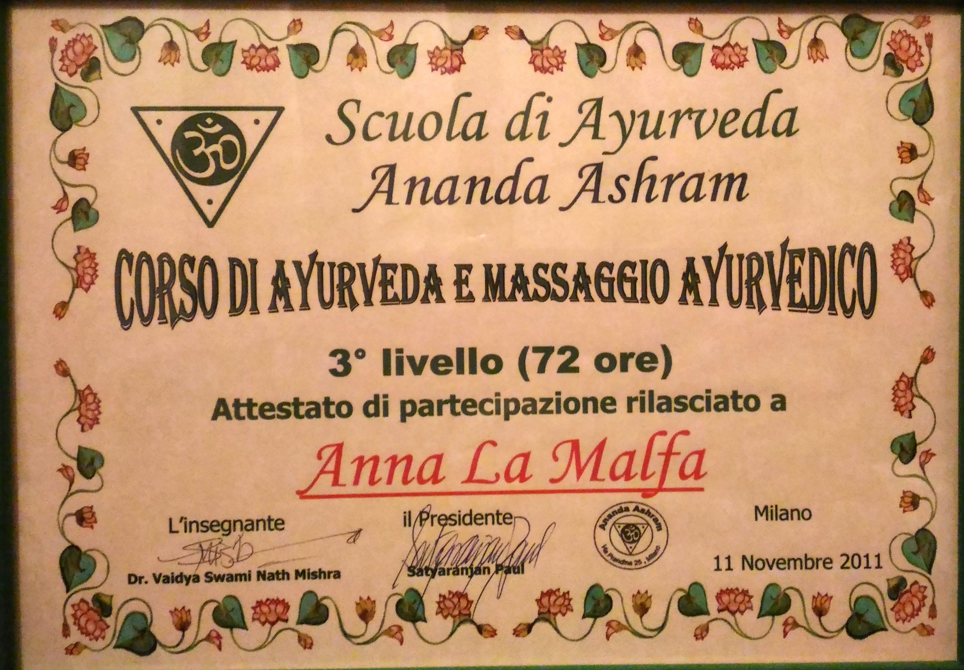 Certificazione Ayurveda