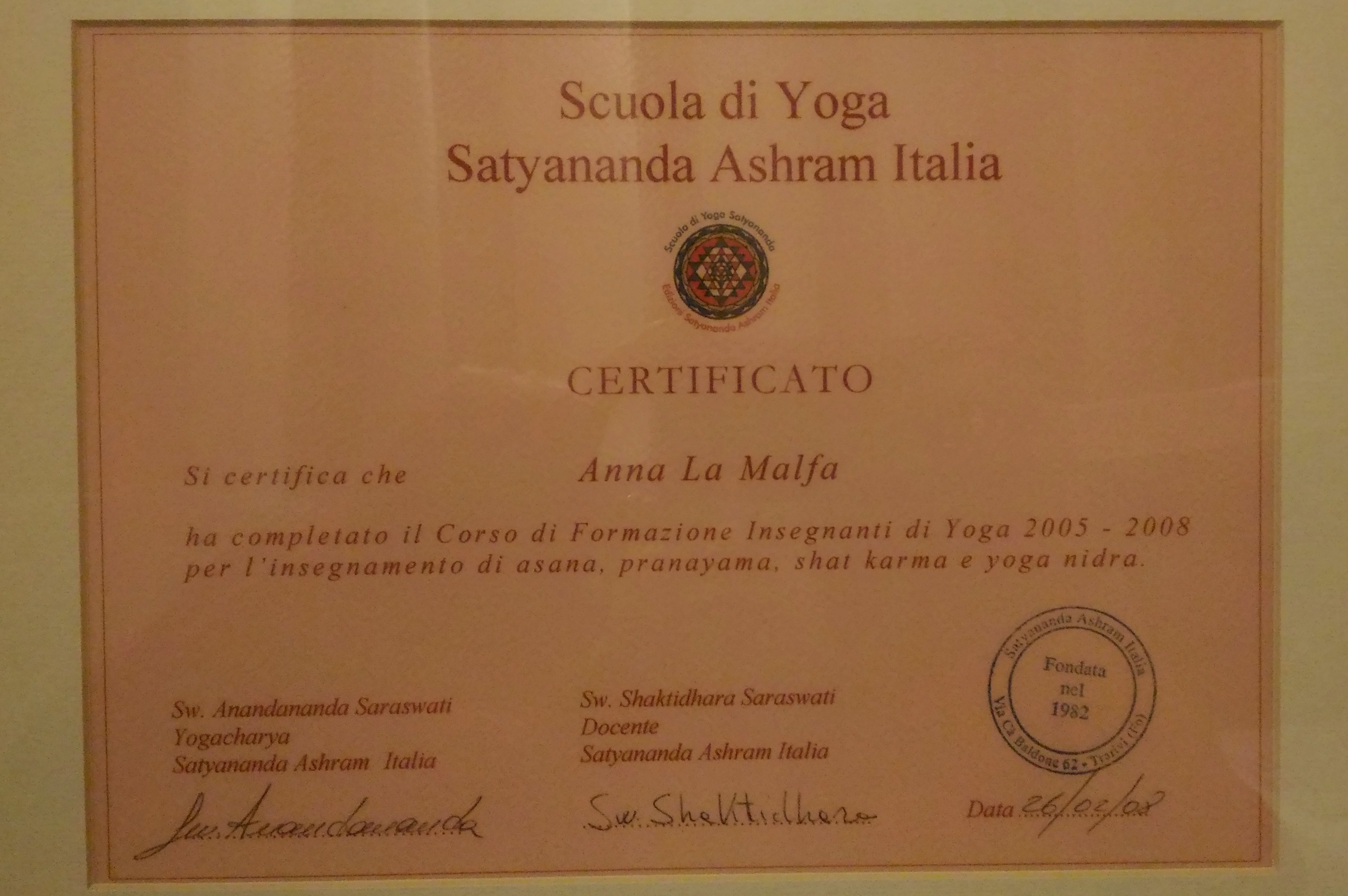 Certificazione Yoga Satyananda